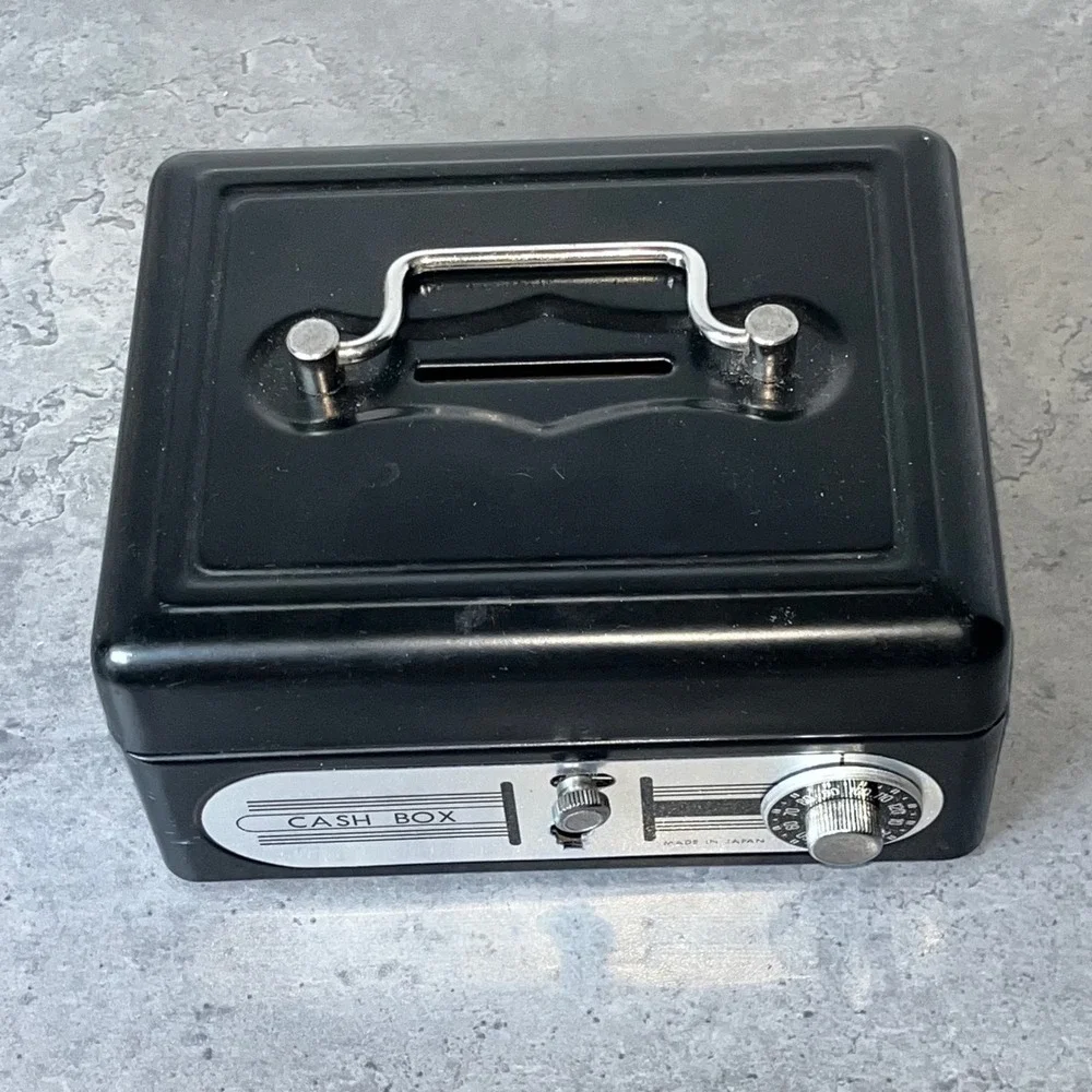 Cash Box Black Small Vintage Japan Metal 6 x 5 x 3 Inches READ